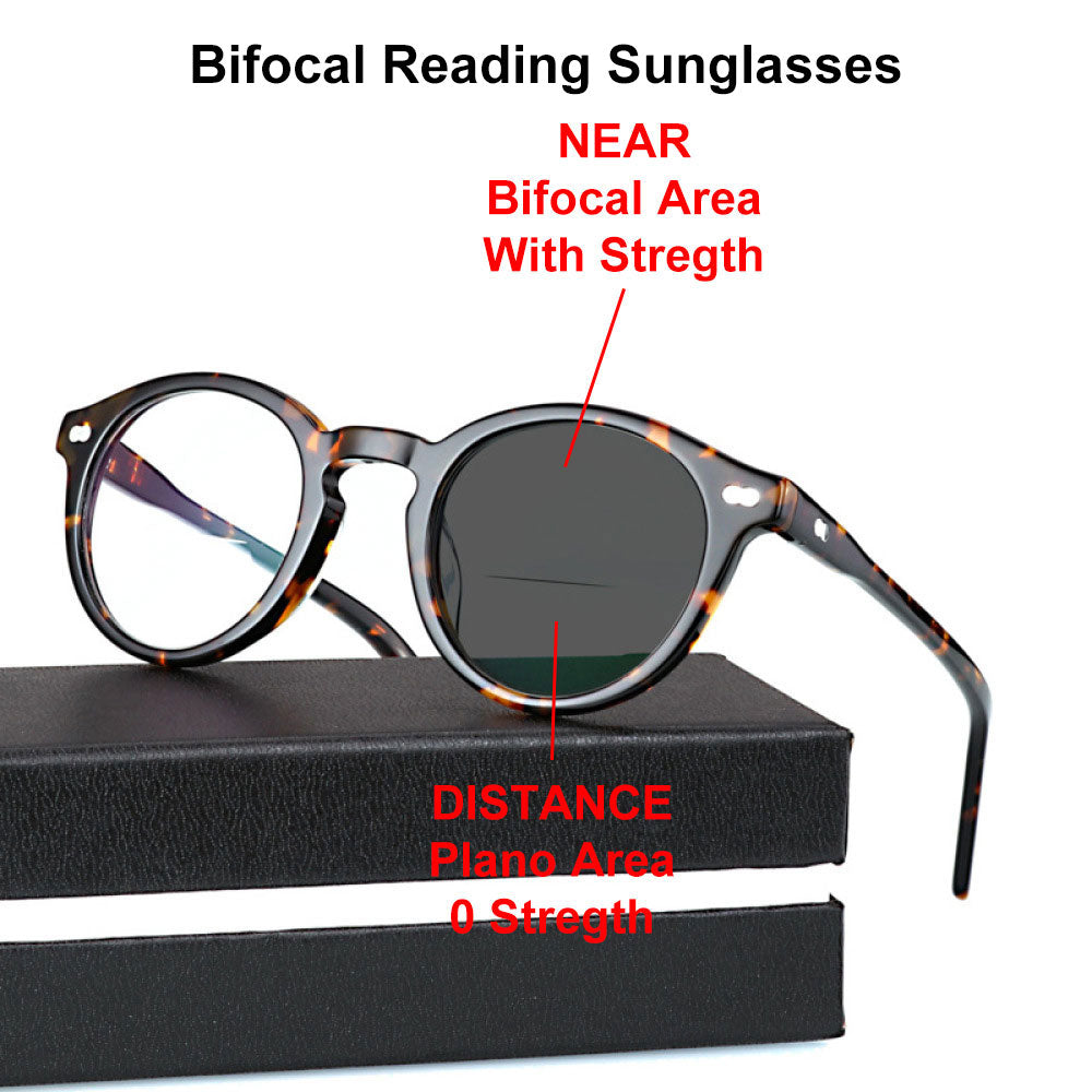 Brown Tortoiseshell Photochromic Gray Vintage Bifocal Reading Glasses 1.50 Classic Round Sunglasses Presbyopic Eyeglasses Acetate Readers +1.50 for Men and Women UV