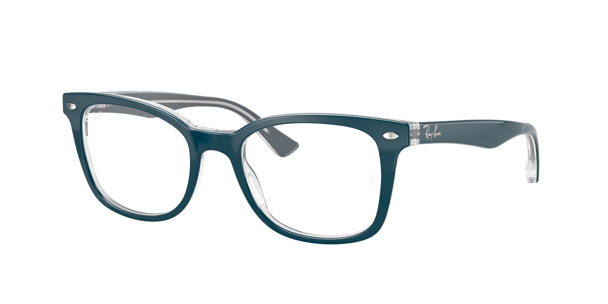  Women's Size 53 Phantos Butterfly RB5285 Optics Prescription Eyeglasses with Case, Turquoise On Transparent/Demo Lens