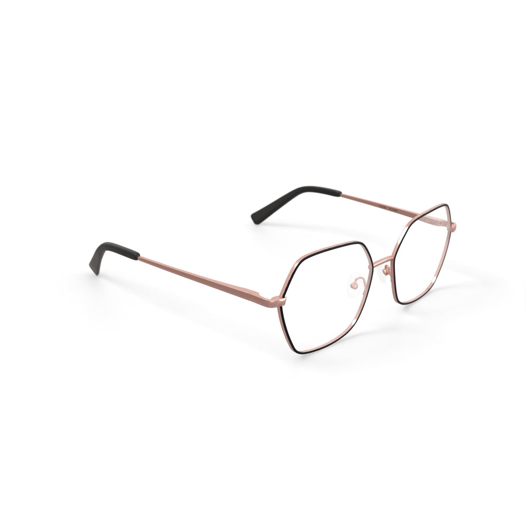 Keo Womens Koda Oversized Prescription Eyeglasses with Case, Rose Gold/Black