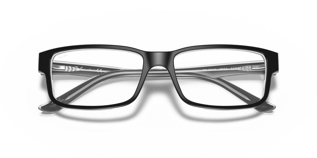  Unisex Size 54 Square RB5245 Optics Prescription Eyeglasses with Case, Black On Transparent