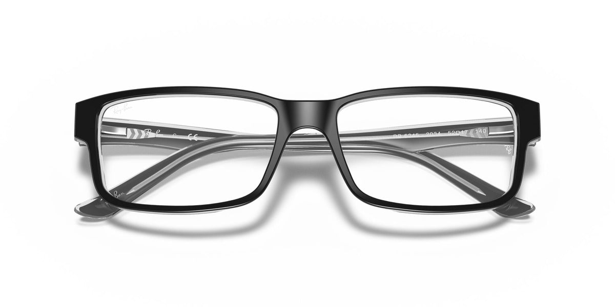  Unisex Size 54 Square RB5245 Optics Prescription Eyeglasses with Case, Black On Transparent