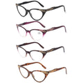 4 Pairs of Women Cat Eyes Reading Glasses Ladies Readers Spring Hinge Butterfly Trendy Plastic HD Diamond Presbyopia Glasses +2.00