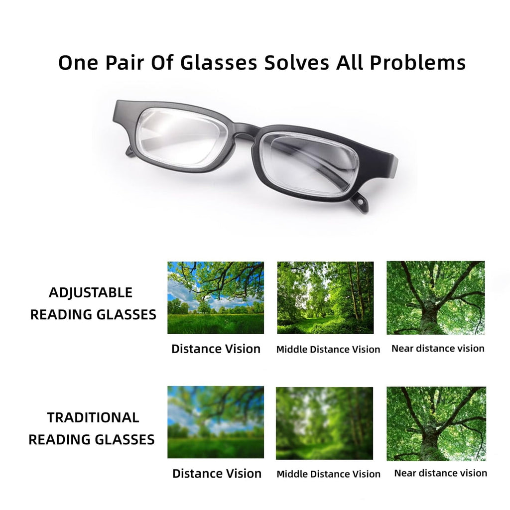 Adjustable Glasses Dial Vision Adjustable Focus Reading Glasses Blue Light Blocking Zoom Eyeglasses for Men and Women