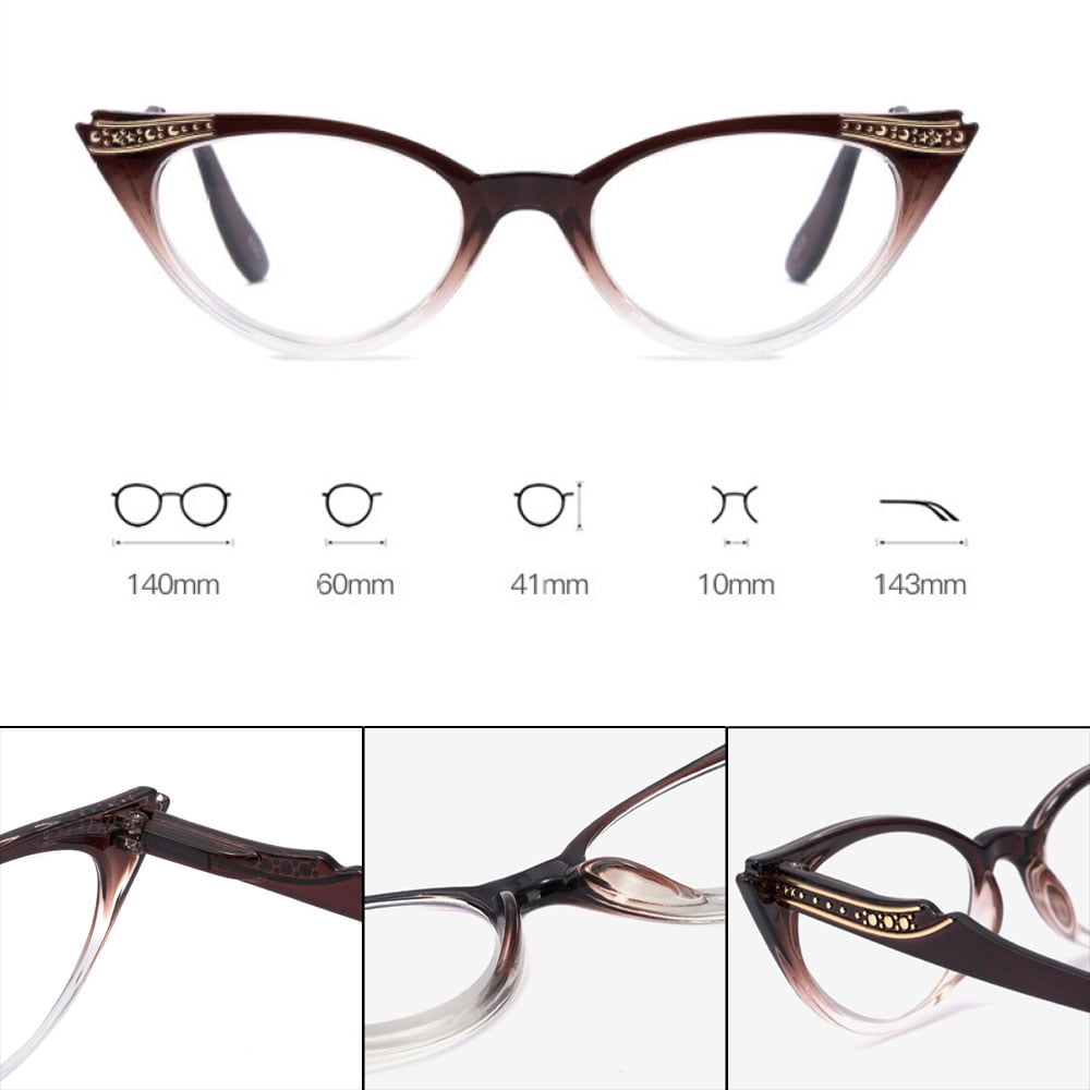 4 Pairs of Women Cat Eyes Reading Glasses Ladies Readers Spring Hinge Butterfly Trendy Plastic HD Diamond Presbyopia Glasses +2.00