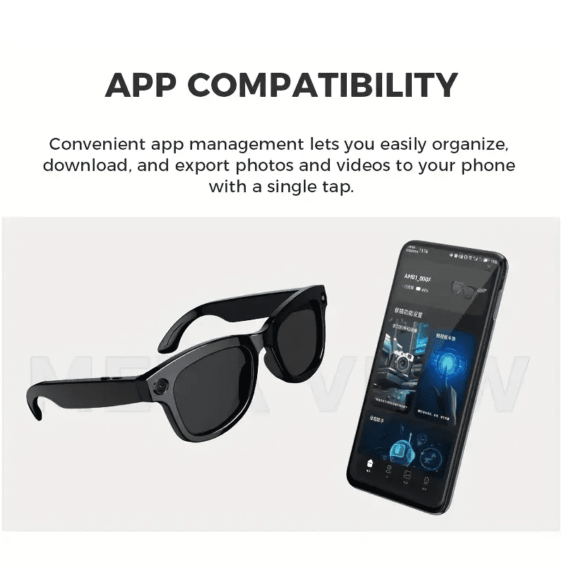 Smart AI Camera Glasses with HD Video Recording, Built-in Speakers, Voice Assistant & Blue Light Protection