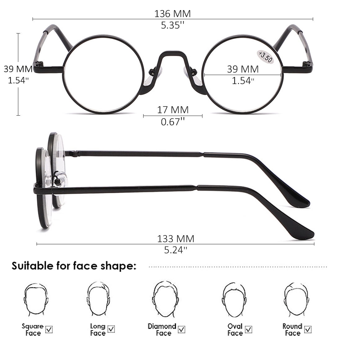KOOSUFA Small Round l Reading Glasses 3.00 Blue Light Blocking Women Men Retro Eyeglasses Readers Eyewear 3 Colors Set
