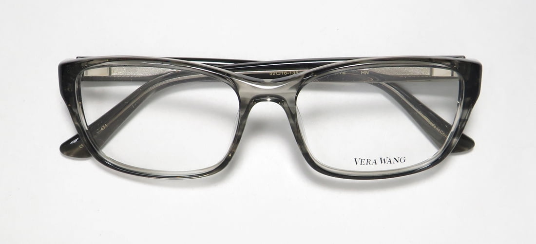NEW VERA WANG LUXE JACQUETTE WOMENS/LADIES RECTANGULAR FULL-RIM HORN FRAME DEMO LENSES 52-16-135 SPRING HINGES EYEGLASSES/EYEWEAR