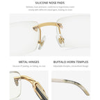 HEPIDEM 100% Really Buffalo Horn Handmade Glasses Rimless Diamonds Eyeglasses (0015 White )
