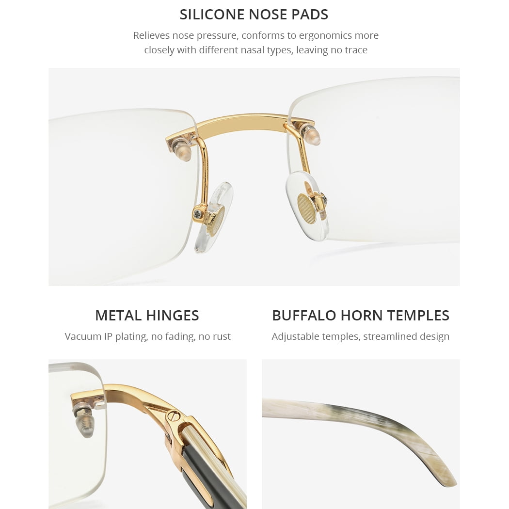 HEPIDEM 100% Really Buffalo Horn Handmade Glasses Rimless Diamonds Eyeglasses (0015 White )