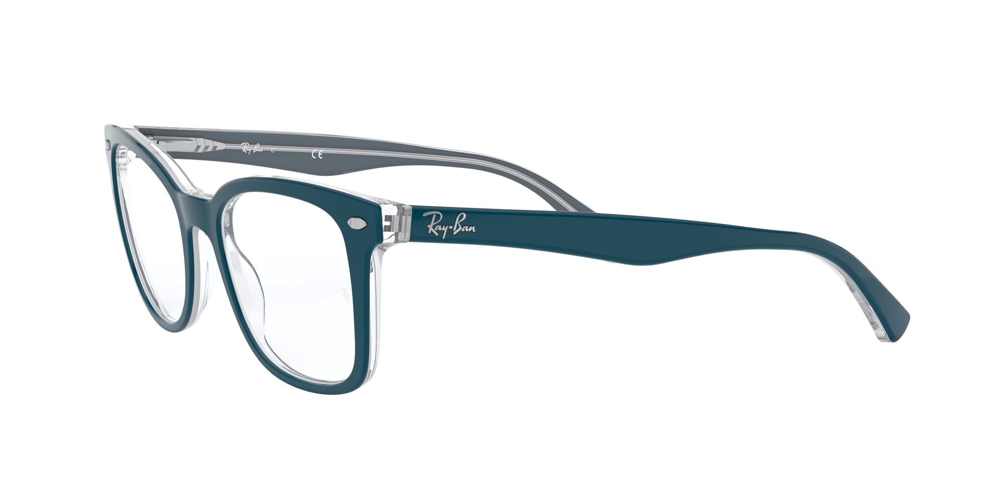  Women's Size 53 Phantos Butterfly RB5285 Optics Prescription Eyeglasses with Case, Turquoise On Transparent/Demo Lens