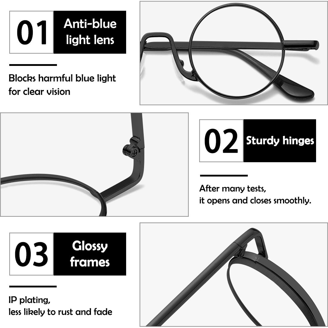 KOOSUFA Small Round l Reading Glasses 3.00 Blue Light Blocking Women Men Retro Eyeglasses Readers Eyewear 3 Colors Set