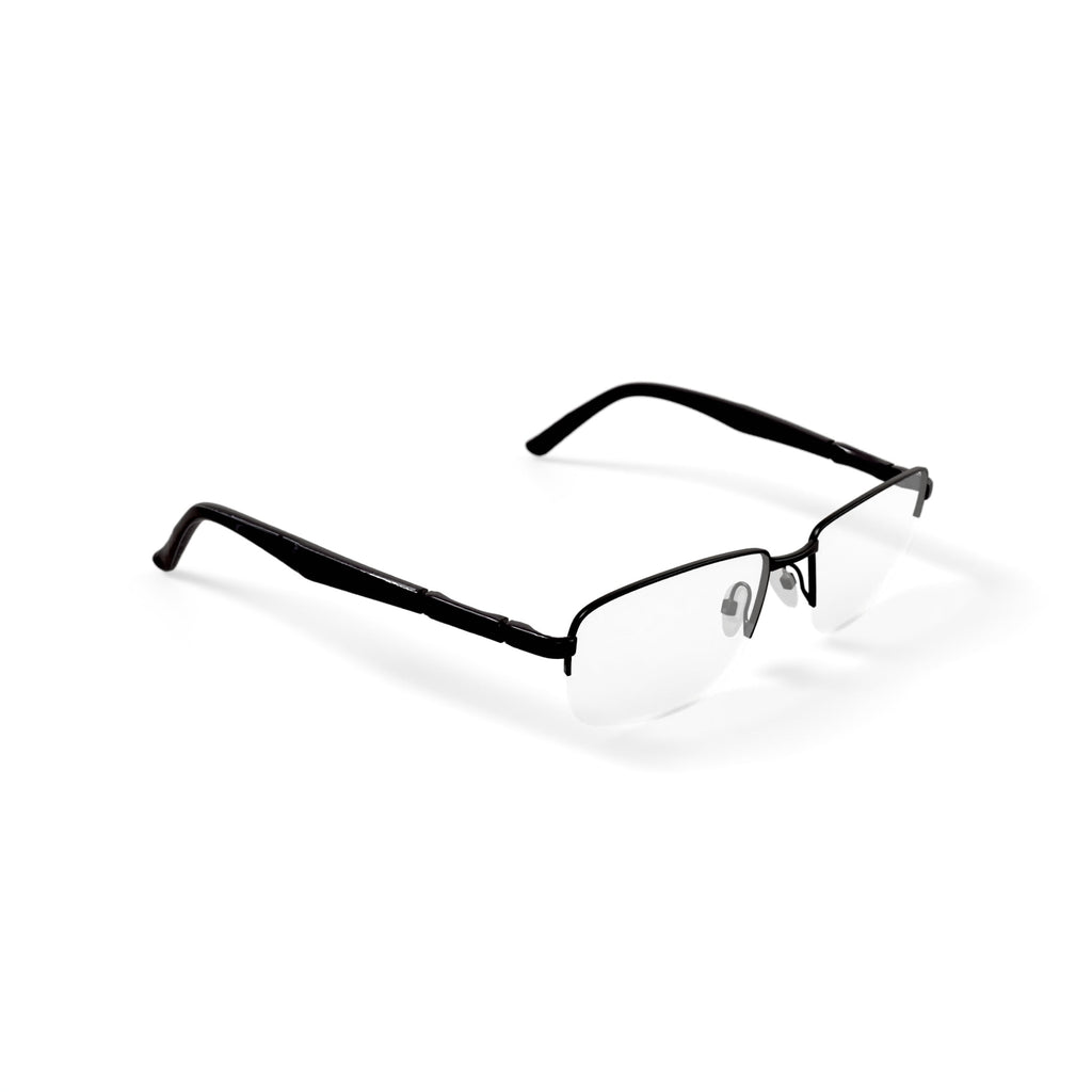 Men's Soldier Rectangular Prescription Eyeglasses with Case, Black