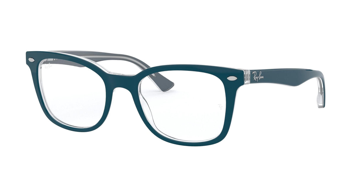  Women's Size 53 Phantos Butterfly RB5285 Optics Prescription Eyeglasses with Case, Turquoise On Transparent/Demo Lens
