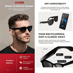 Smart AI Camera Glasses with HD Video Recording, Built-in Speakers, Voice Assistant & Blue Light Protection