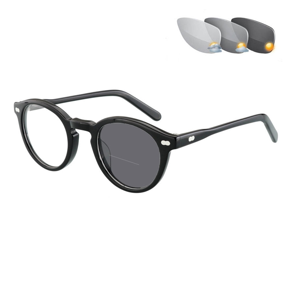 Lunenoir™ Brown Tortoiseshell Photochromic Gray Vintage Bifocal Reading Glasses 1.50 Classic Round Sunglasses Presbyopic Eyeglasses Acetate Readers +1.50 for Men and Women UV