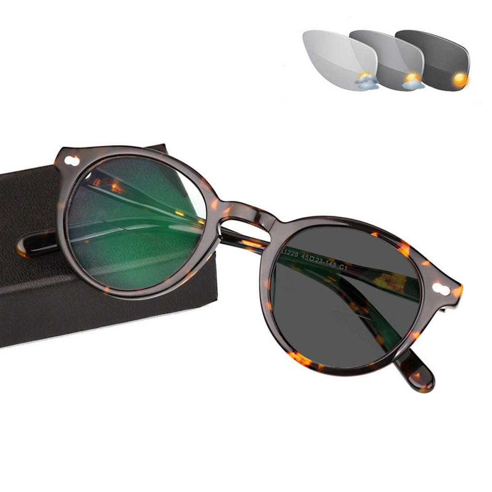 Lunenoir™ Brown Tortoiseshell Photochromic Gray Vintage Bifocal Reading Glasses 1.50 Classic Round Sunglasses Presbyopic Eyeglasses Acetate Readers +1.50 for Men and Women UV