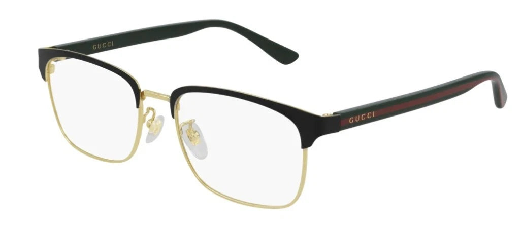 GUCCI GG0934OA 001 Black Gold Green Rectangle Men's 54 mm Eyeglasses New