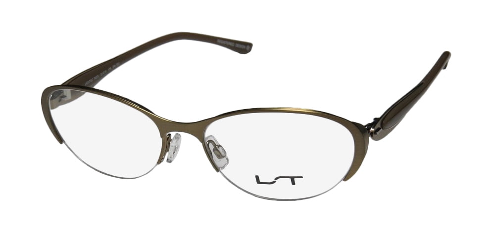 NEW LIGHTEC 7037L WOMENS/LADIES DESIGNER HALF-RIM ANTIQUE GOLD / BROWN FRAME DEMO LENSES 51-16-135 FLEXIBLE HINGES EYEGLASSES/GLASSES