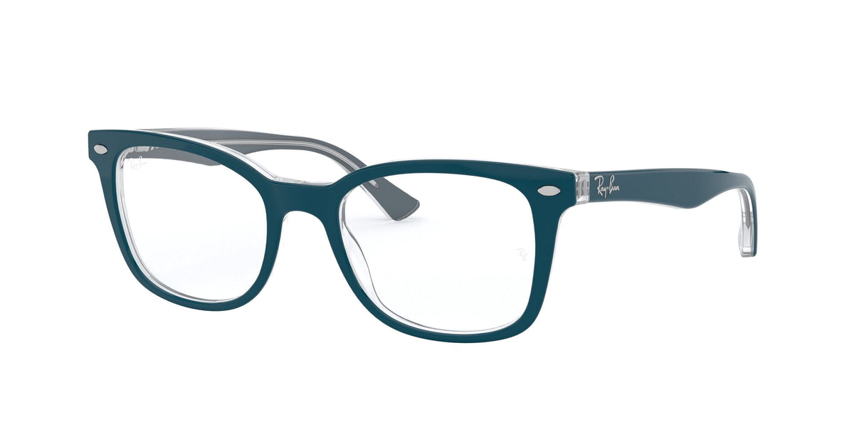  Women's Size 53 Phantos Butterfly RB5285 Optics Prescription Eyeglasses with Case, Turquoise On Transparent/Demo Lens