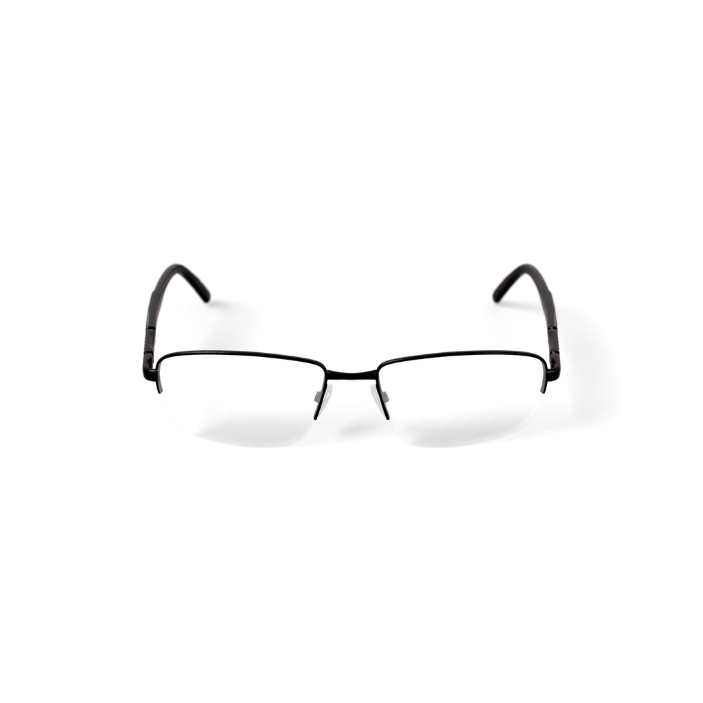 Men's Soldier Rectangular Prescription Eyeglasses with Case, Black