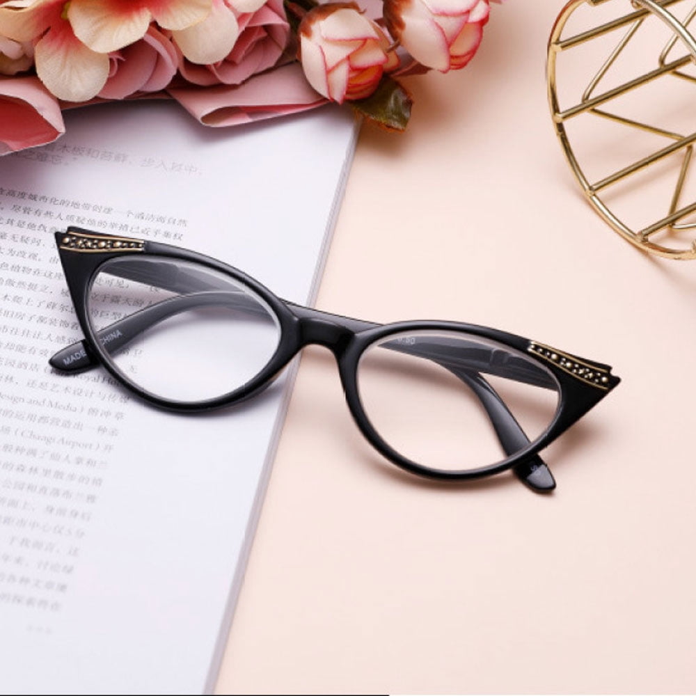 4 Pairs of Women Cat Eyes Reading Glasses Ladies Readers Spring Hinge Butterfly Trendy Plastic HD Diamond Presbyopia Glasses +2.00