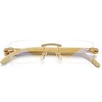 HEPIDEM 100% Really Buffalo Horn Handmade Glasses Rimless Diamonds Eyeglasses (0015 White )