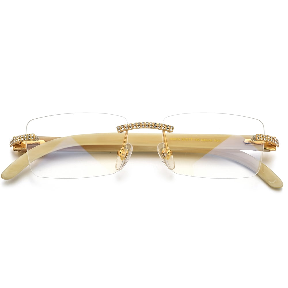 HEPIDEM 100% Really Buffalo Horn Handmade Glasses Rimless Diamonds Eyeglasses (0015 White )
