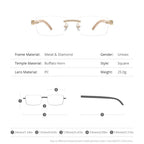 HEPIDEM 100% Really Buffalo Horn Handmade Glasses Rimless Diamonds Eyeglasses (0015 White )