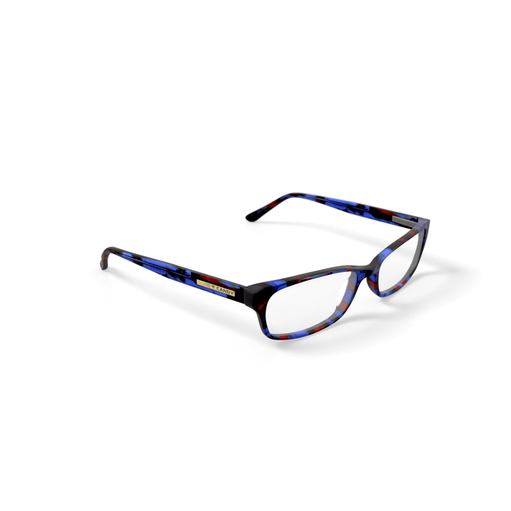 Women's HC13 Rectangular Prescription Eyeglasses with Case, Blue Tortoise