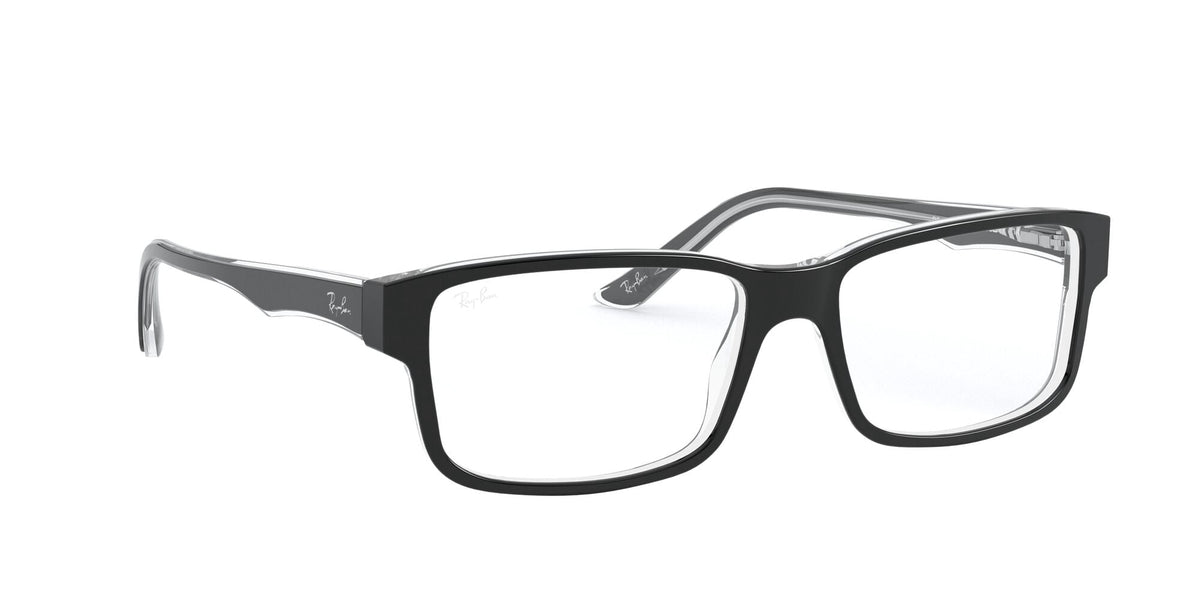  Unisex Size 54 Square RB5245 Optics Prescription Eyeglasses with Case, Black On Transparent